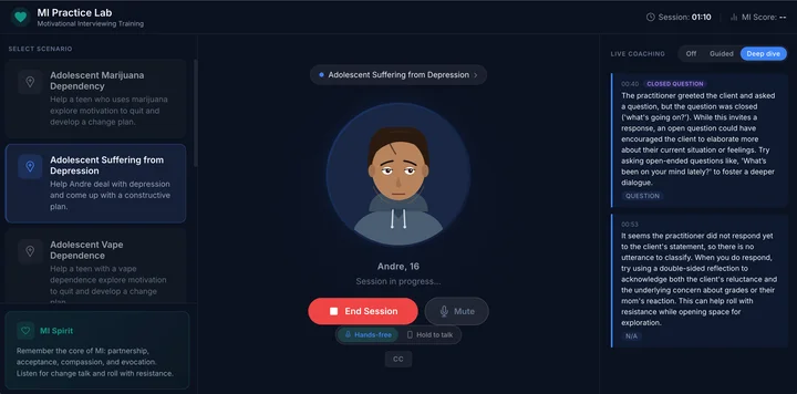 Live coaching feedback during an MI session