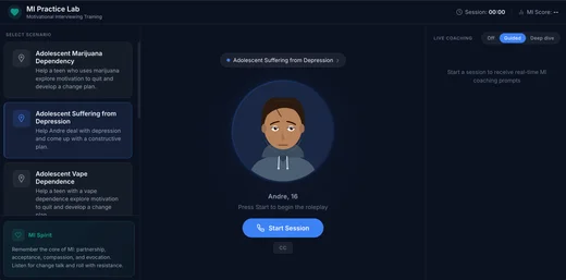 MI Practice Lab interface
